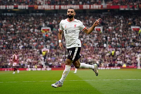 English Premier League 2024-25 Liverpool vs Manchester United: Liverpool's Mohamed Salah celebrates after scoring his side's third goal
